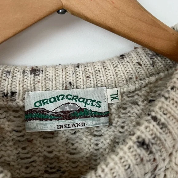Aran crafts cable knit sweater speckled cream merino wool Irish Ireland XL - Picture 3 of 5